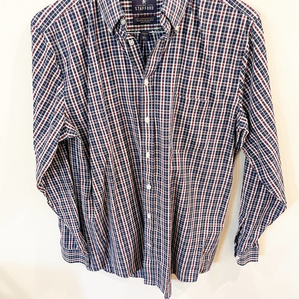 Stafford Plaid Button Down Long Sleeve Shirt M - Picture 3 of 7